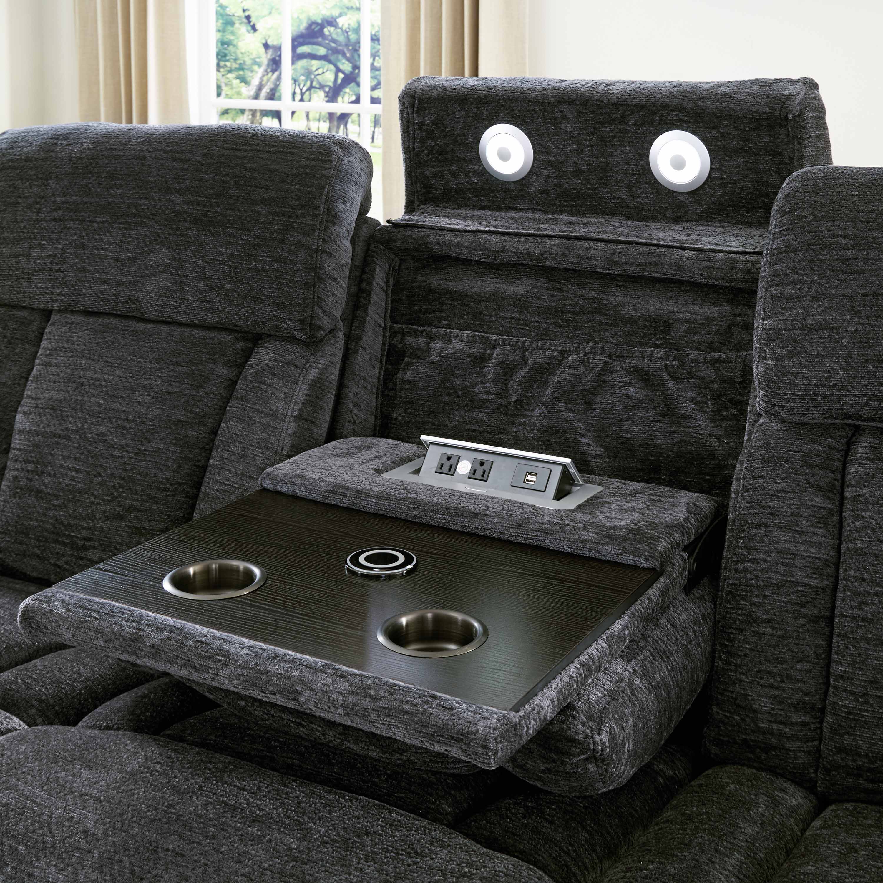 DALTON - LUCKY CHARCOAL Power Sofa Group - Image 5