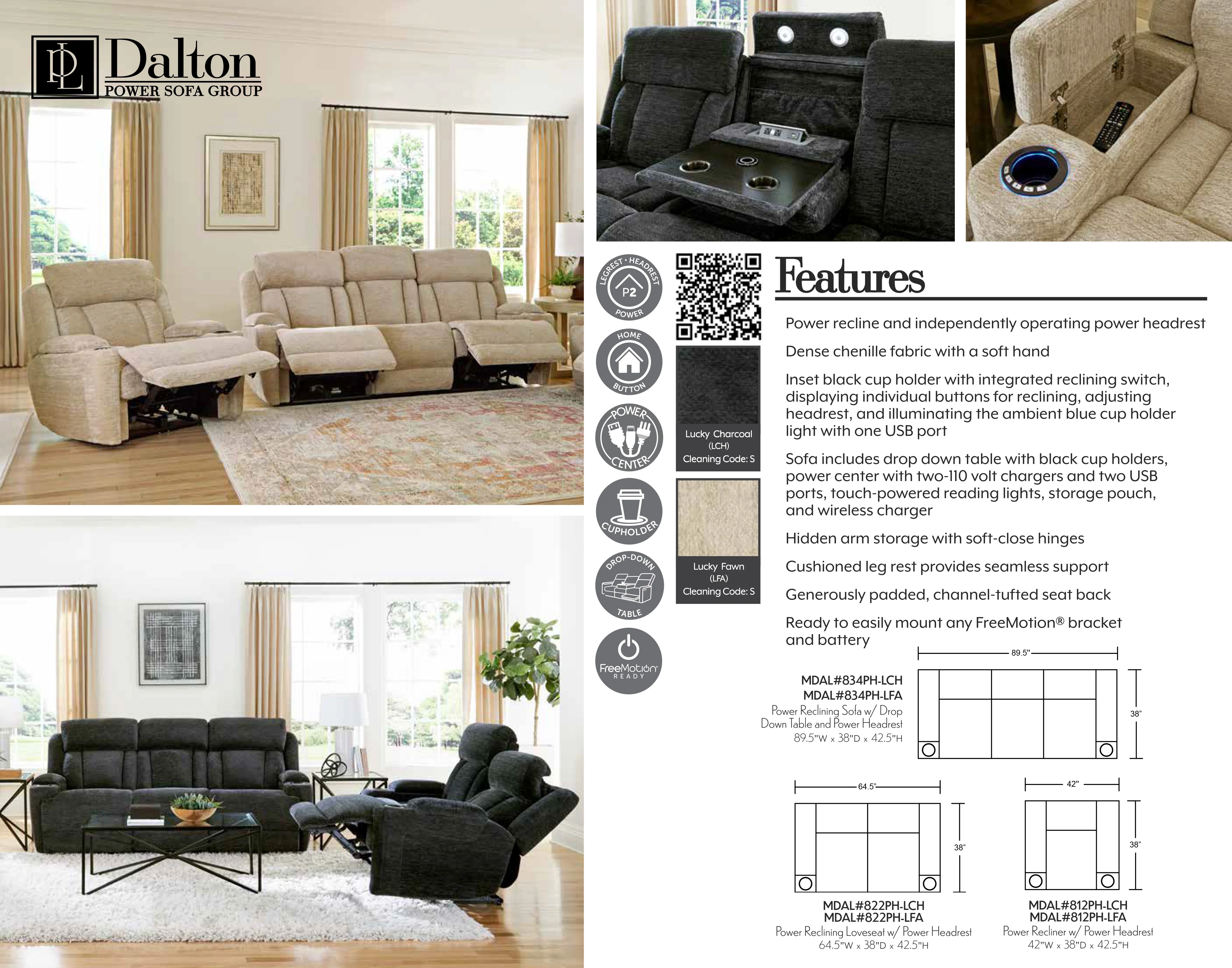 DALTON - LUCKY CHARCOAL Power Loveseat - Image 6