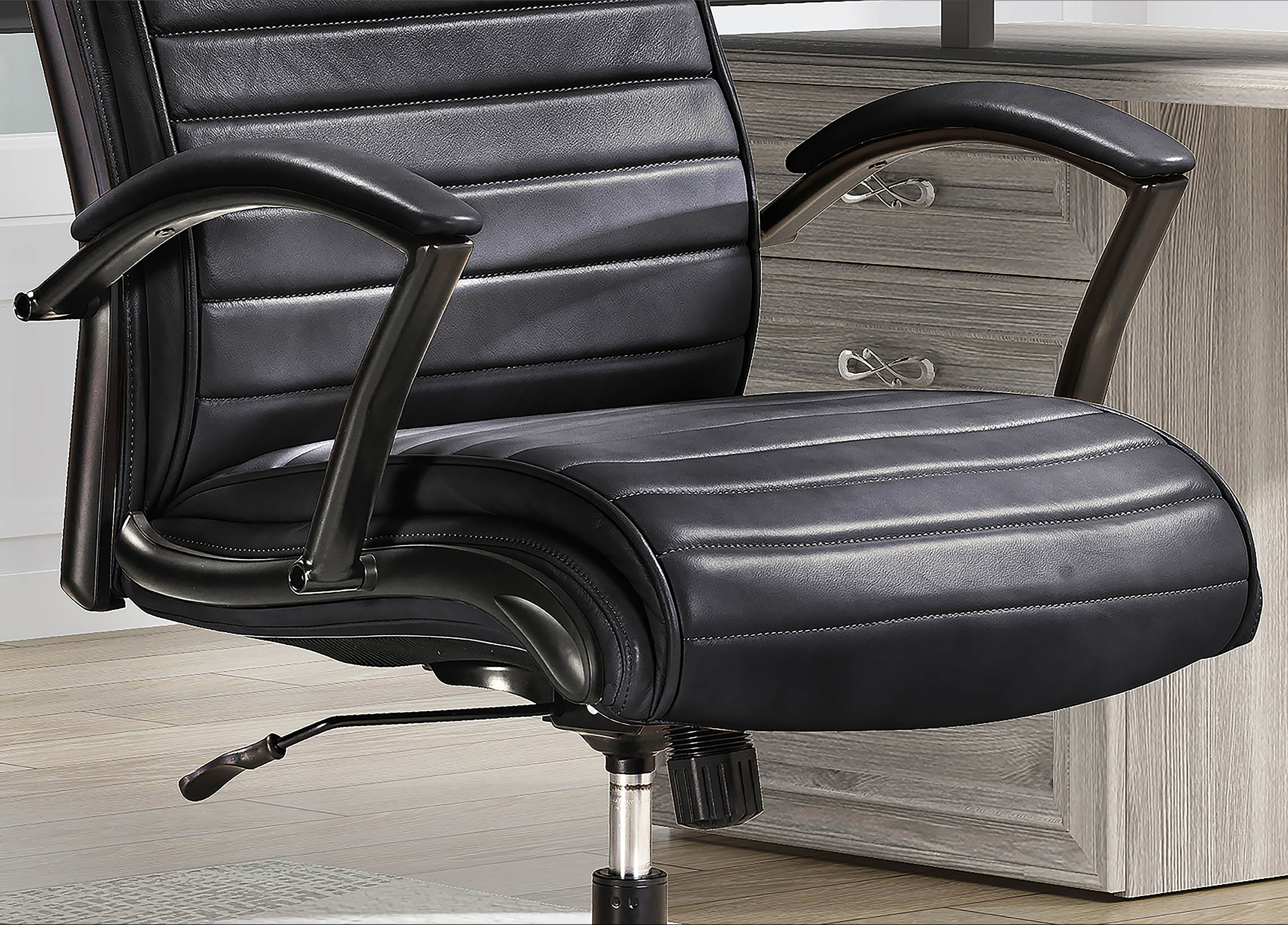 DC#370-SMBK - SMOOTH BLACK Leather Desk Chair - Image 4