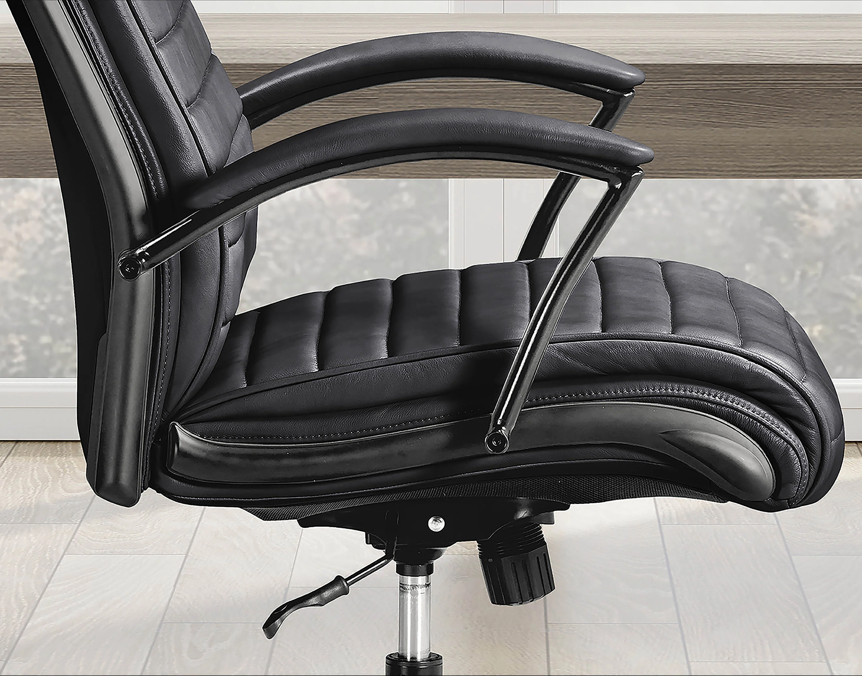 DC#370-SMBK - SMOOTH BLACK Leather Desk Chair - Image 5