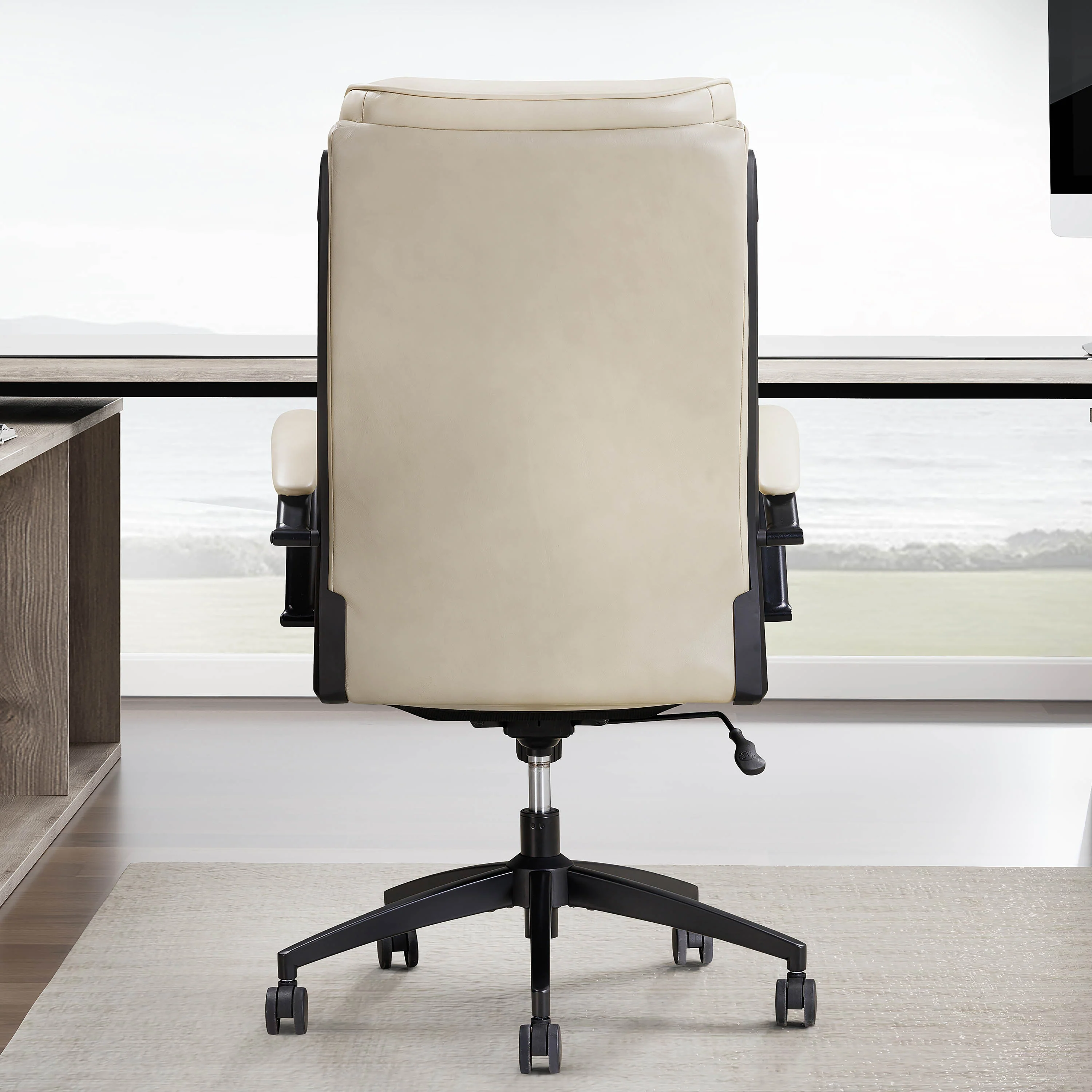 DC#370-ATLI - ANTIQUE LINEN Leather Desk Chair - Image 3