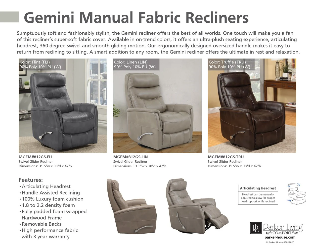 GEMINI - TRUFFLE Manual Swivel Glider Recliner - Image 8