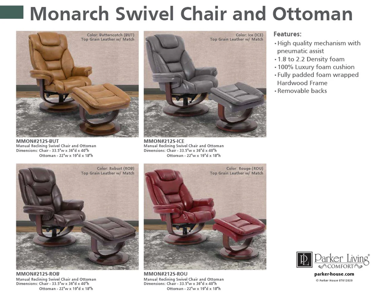 MONARCH - BUTTERSCOTCH Manual Reclining Swivel Chair & Ottoman - Image 3