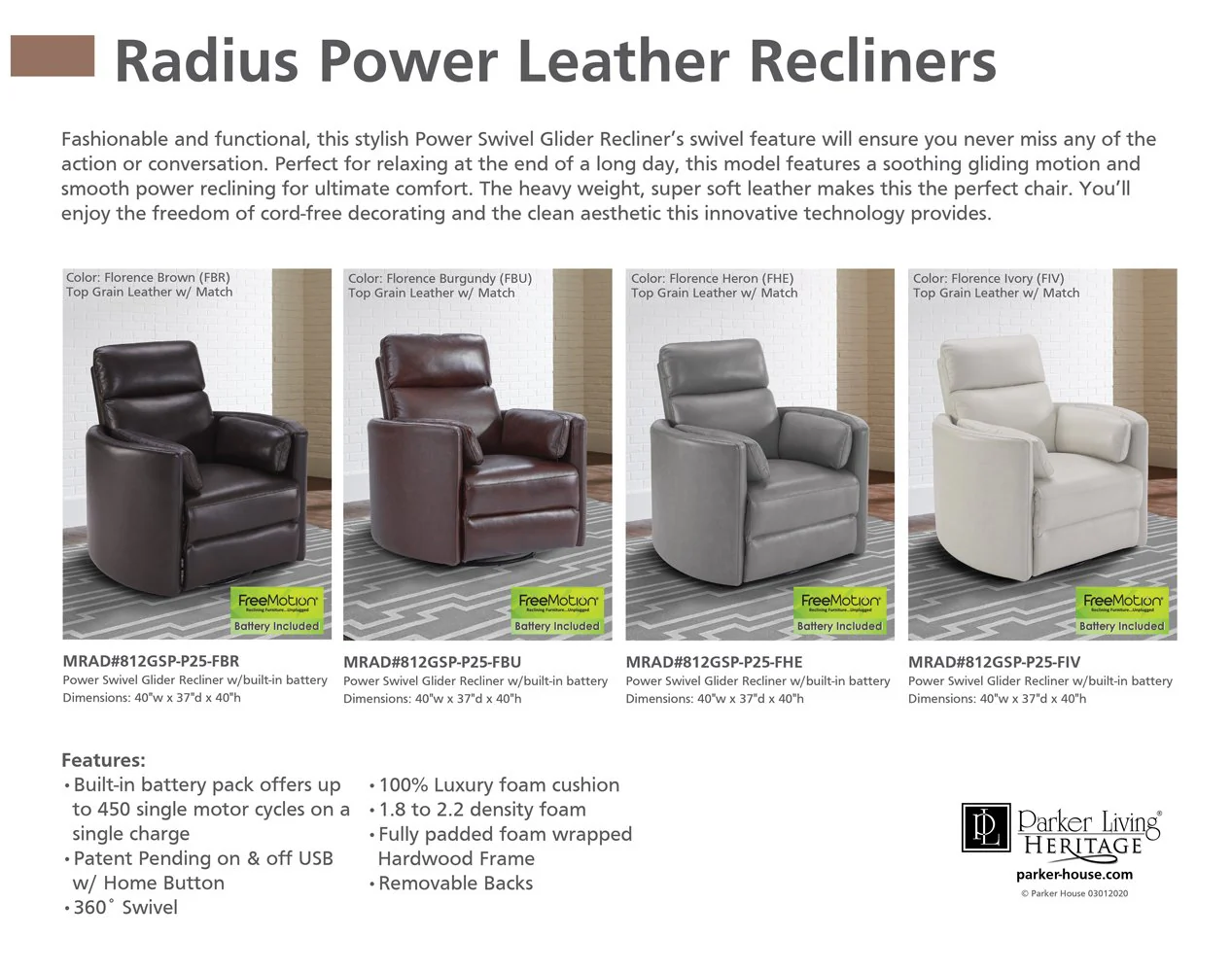 RADIUS - FLORENCE HERON Powered By FreeMotion Power Cordless Swivel Glider Recliner - Image 8