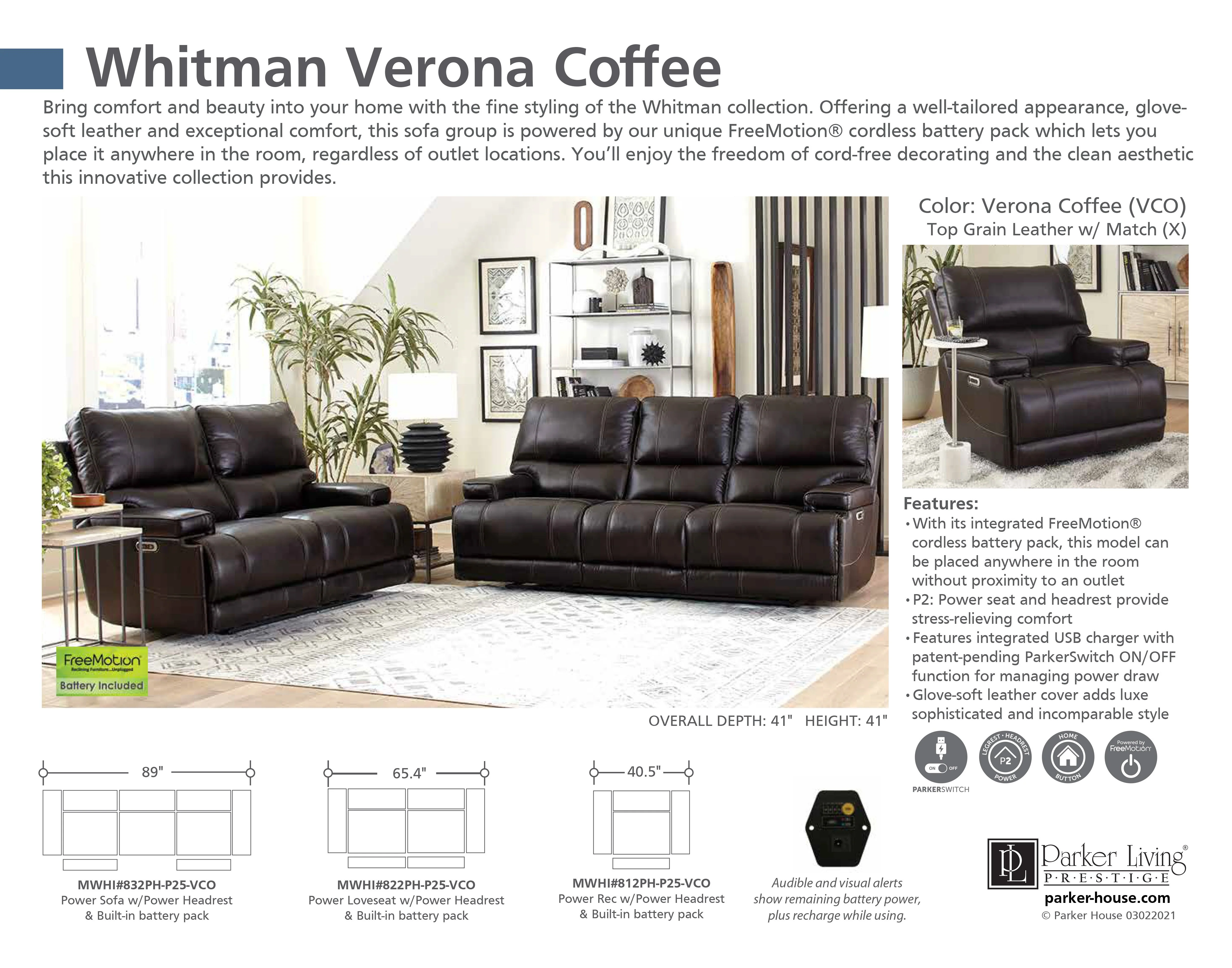 WHITMAN - VERONA COFFEE Powered By FreeMotion Power Cordless Loveseat - Image 6