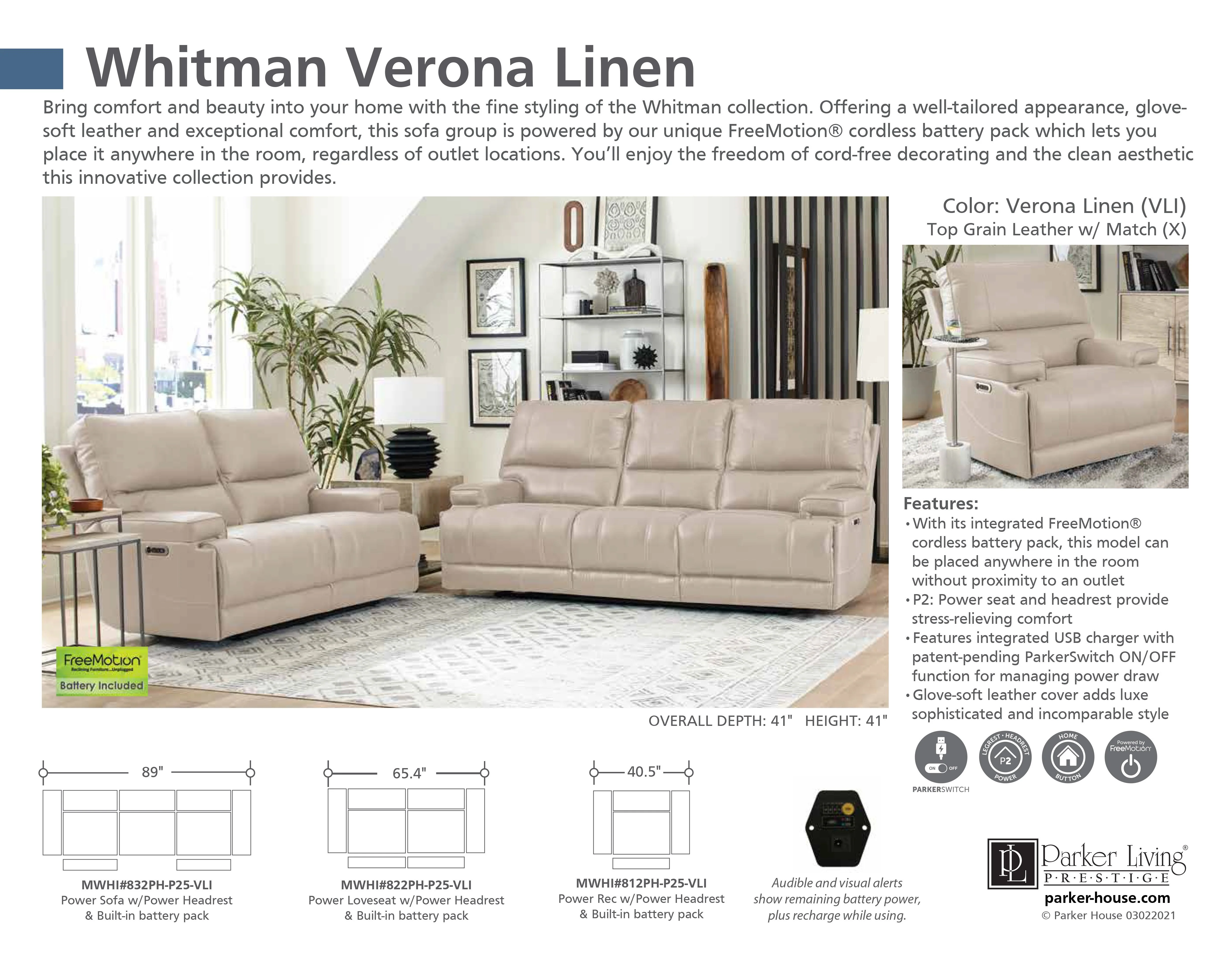 WHITMAN - VERONA LINEN Powered By FreeMotion Power Cordless Sofa - Image 7